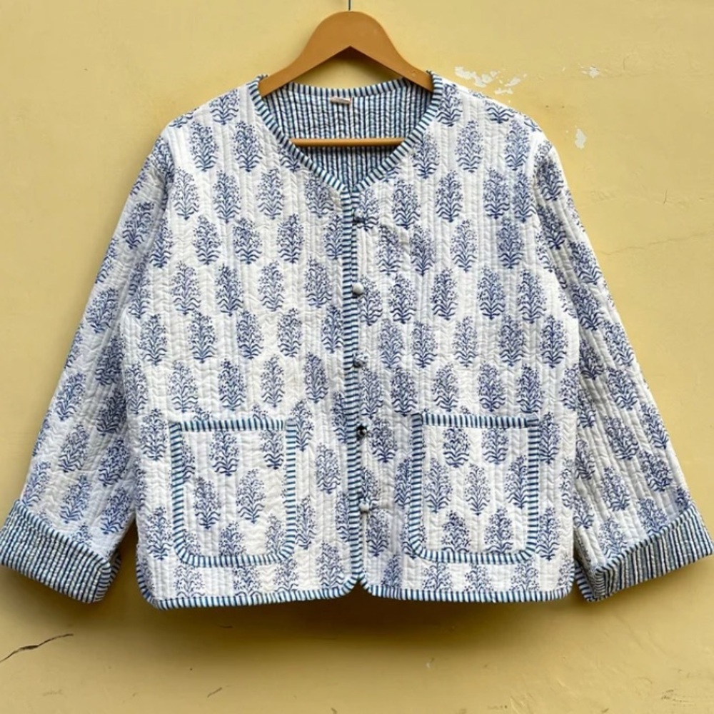 hand block printed quilted jacket. Wm L (M fit)